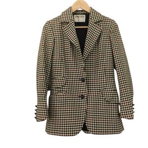 Vintage Jaeger 100% Wool Houndstooth Blazer Riding Jacket Size 2 Great Britian
